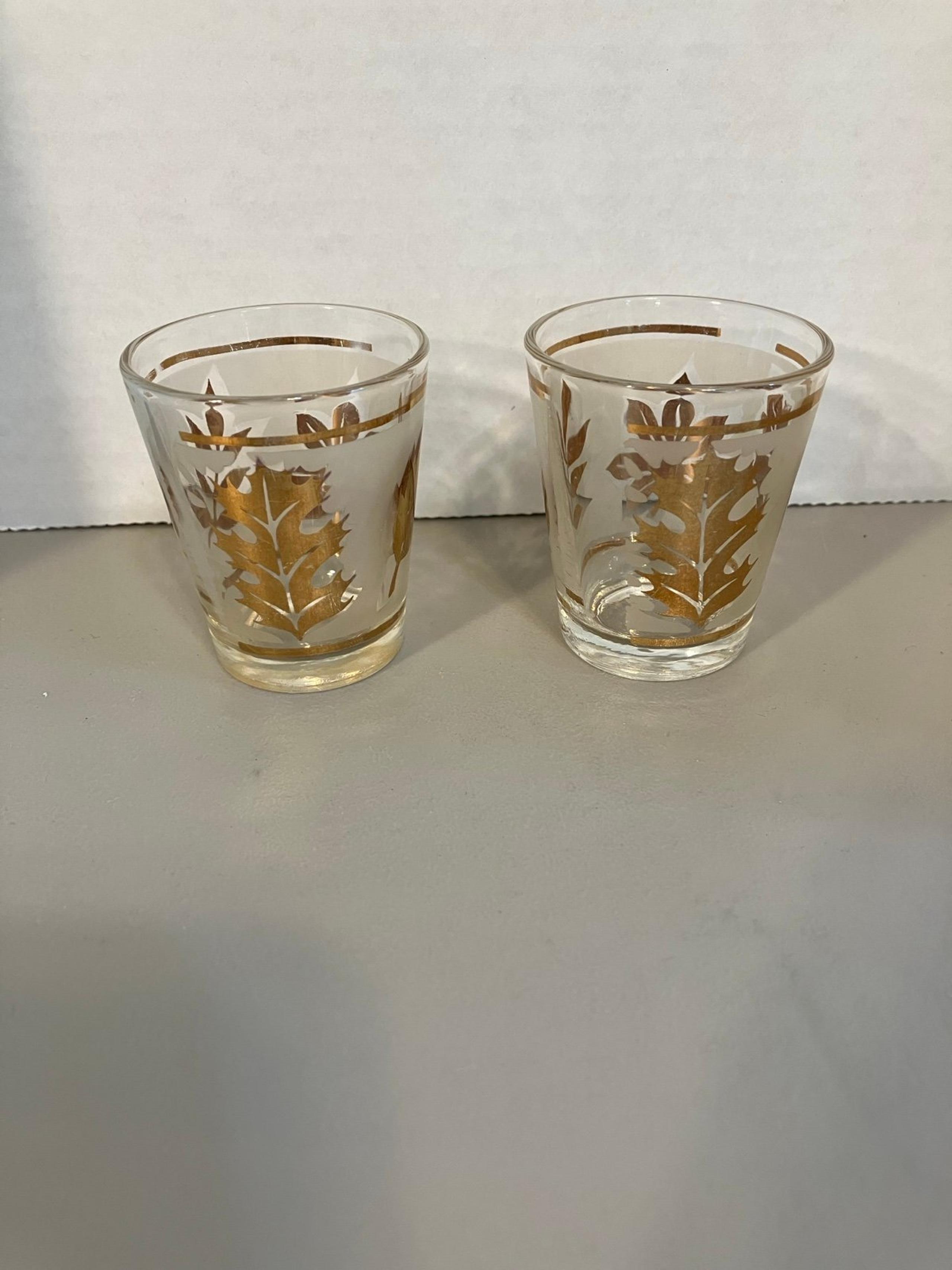 Lot of 2 Vintage 1950’s Libbey Golden Foliage Shot Glasses with Gold Rim