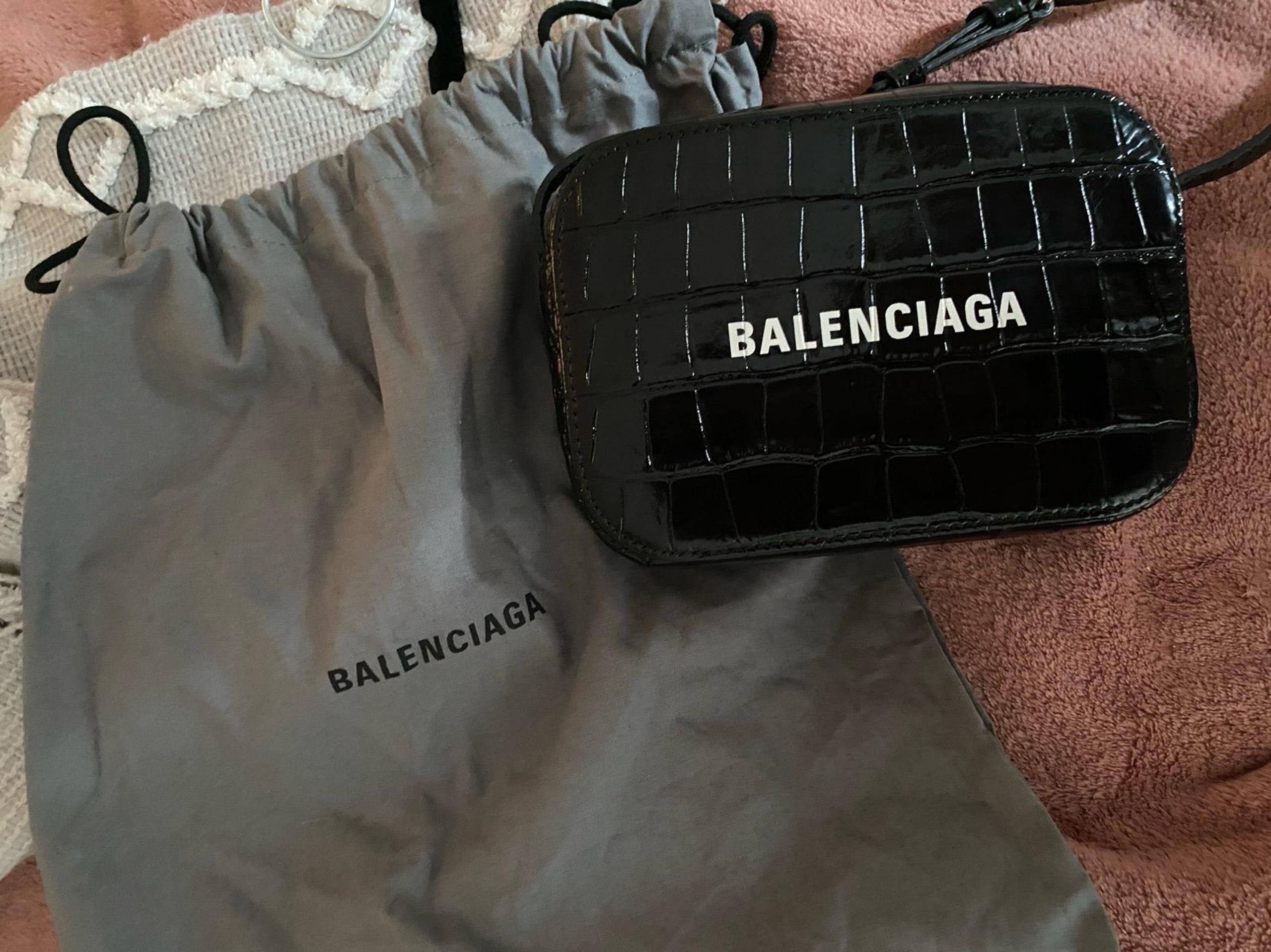 Balenciaga Everyday Camera Black Crocodile Leather Crossbody Bag