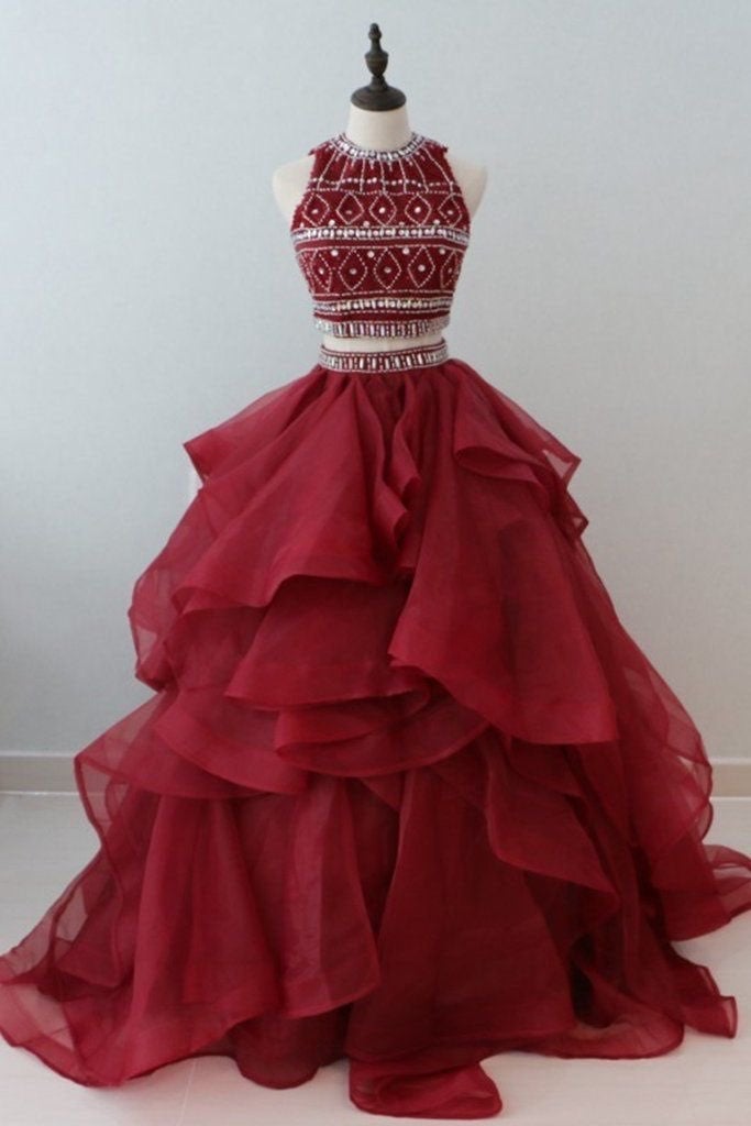 Two piece burgundy ballgown