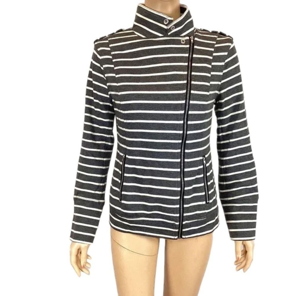 Pixley Gray striped asymmetrical zipped jacket size medium