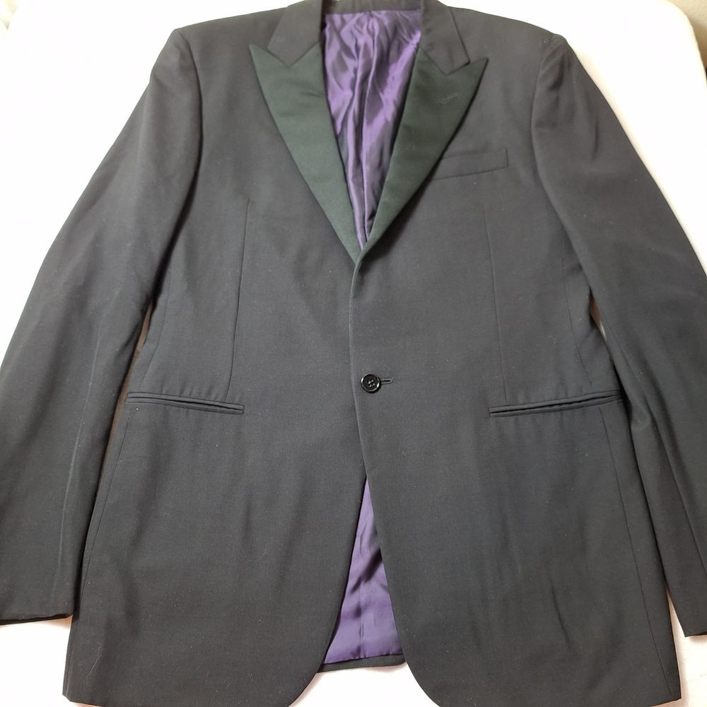 RALPH LAUREN Purple Label Wool Blazer Sport Coat Sz 42L Black Barathea Italy