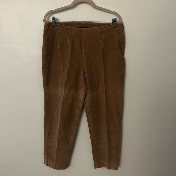 Piazza Sempione Tan Corduroy Womens Cropped Pants Size EU 44 US 10 Side Zipper