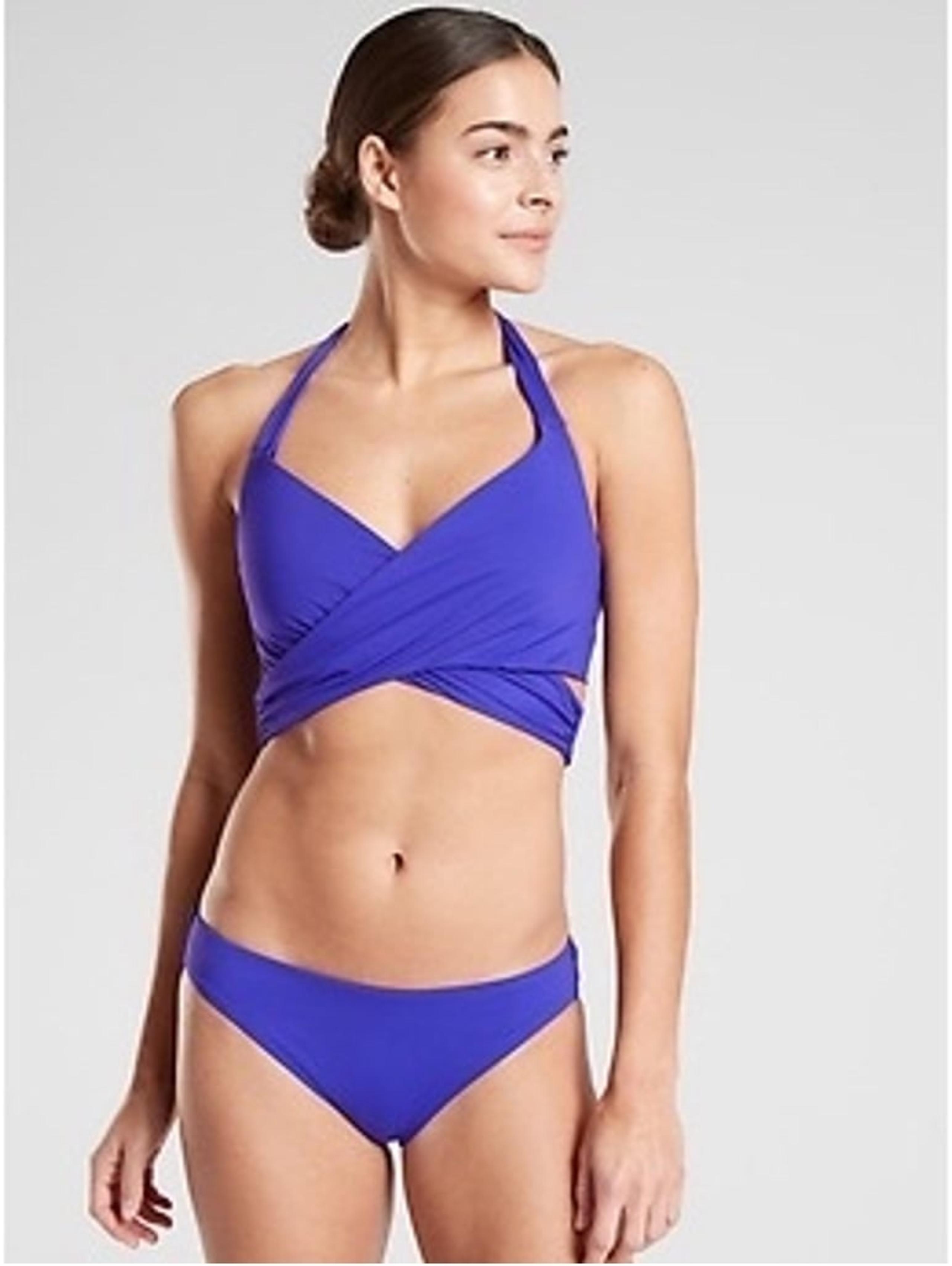 Women's Athleta Bra Cup Halter Wrap Bikini Top Blue Purple 38D DD