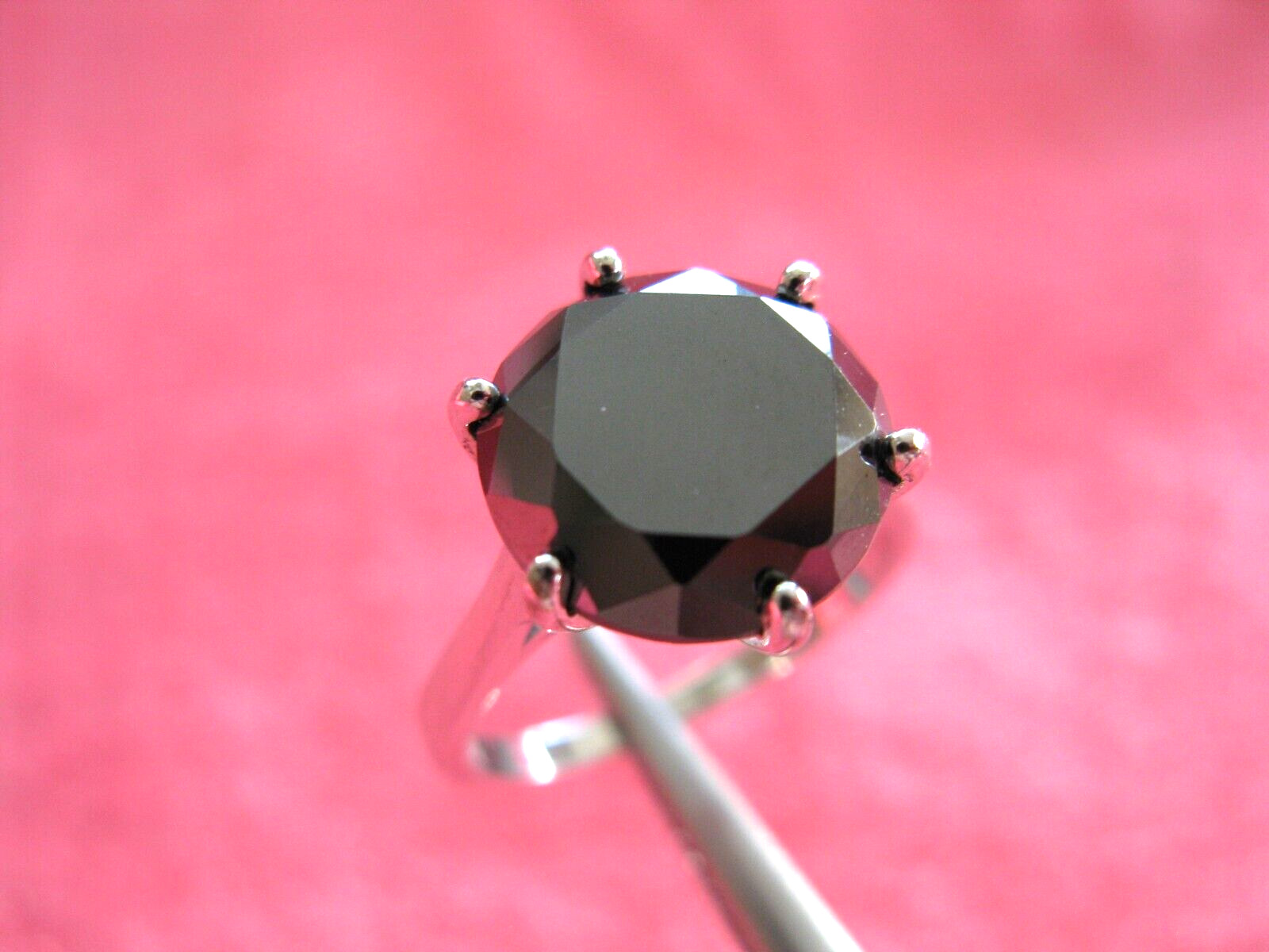 5.45ct 100% REAL NATURAL BLACK DIAMOND RING, CERTIFICATE,FR EE DIA TESTER Size 7