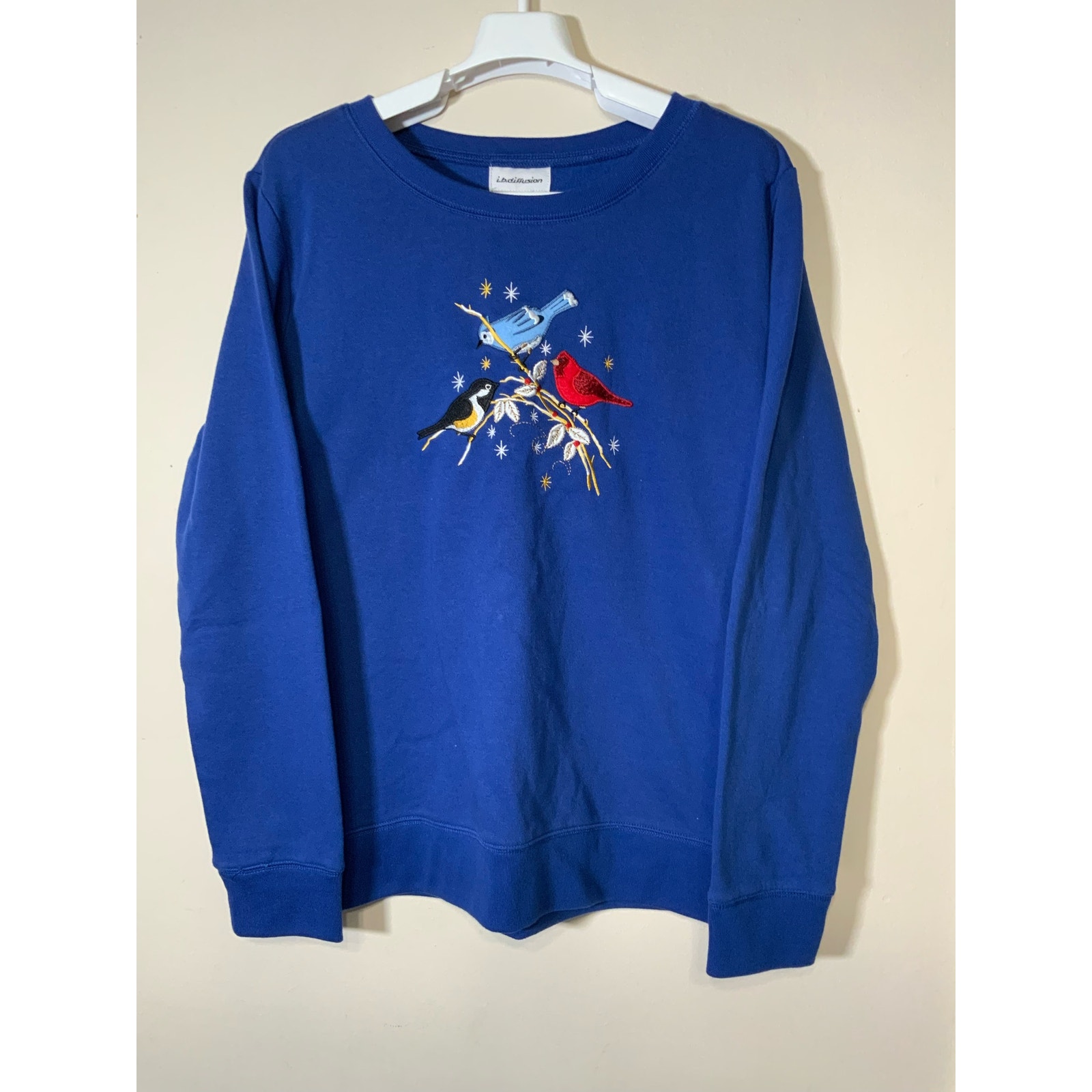 IB Diffusion Vintage Birds Crewneck Sweater Blue Women’s Size Large