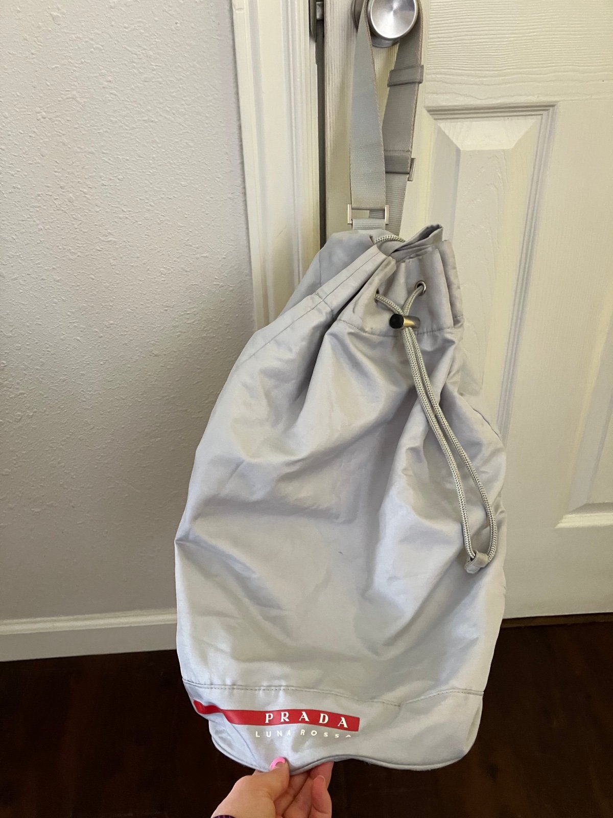 Vintage Gray Prada Luna Rossa Duffel Backpack