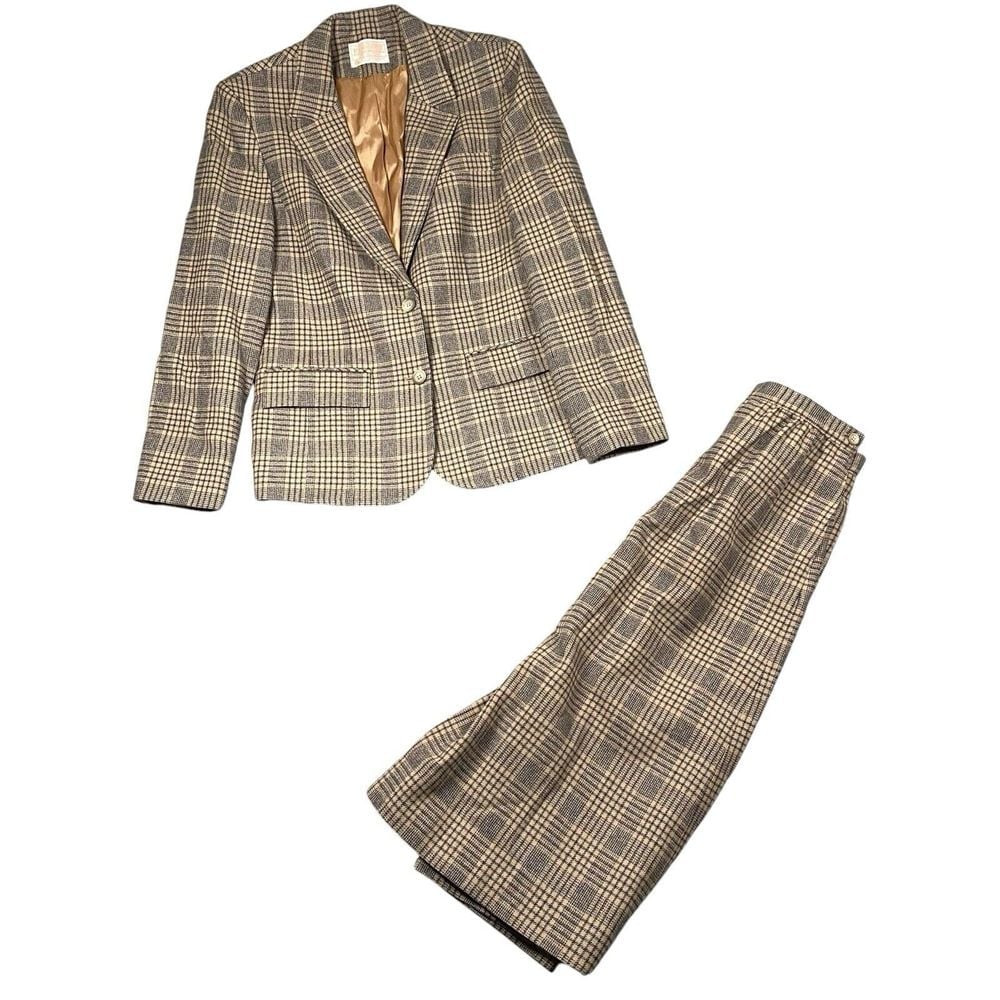 Vintage 70s Pendleton Womens 10 Wool Tartan Plaid Blazer Jacket Skirt Suit USA