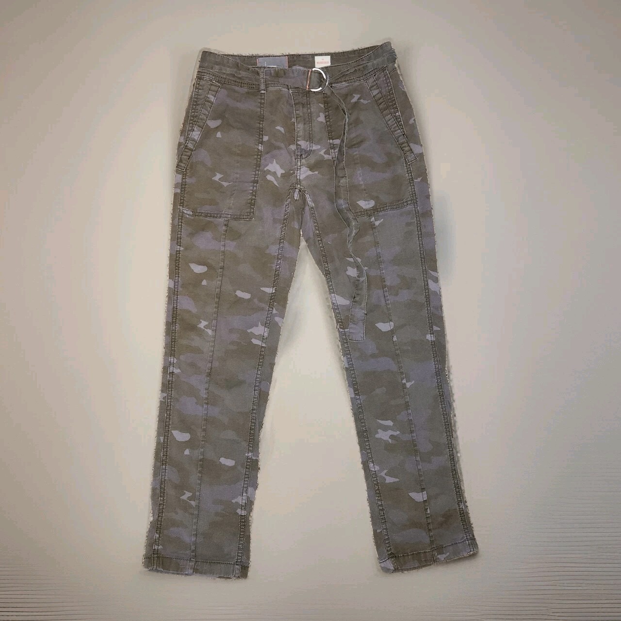 Anthropologie Camo Wanderer Utility Pants Size 27 Linen Cotton Blend Crop