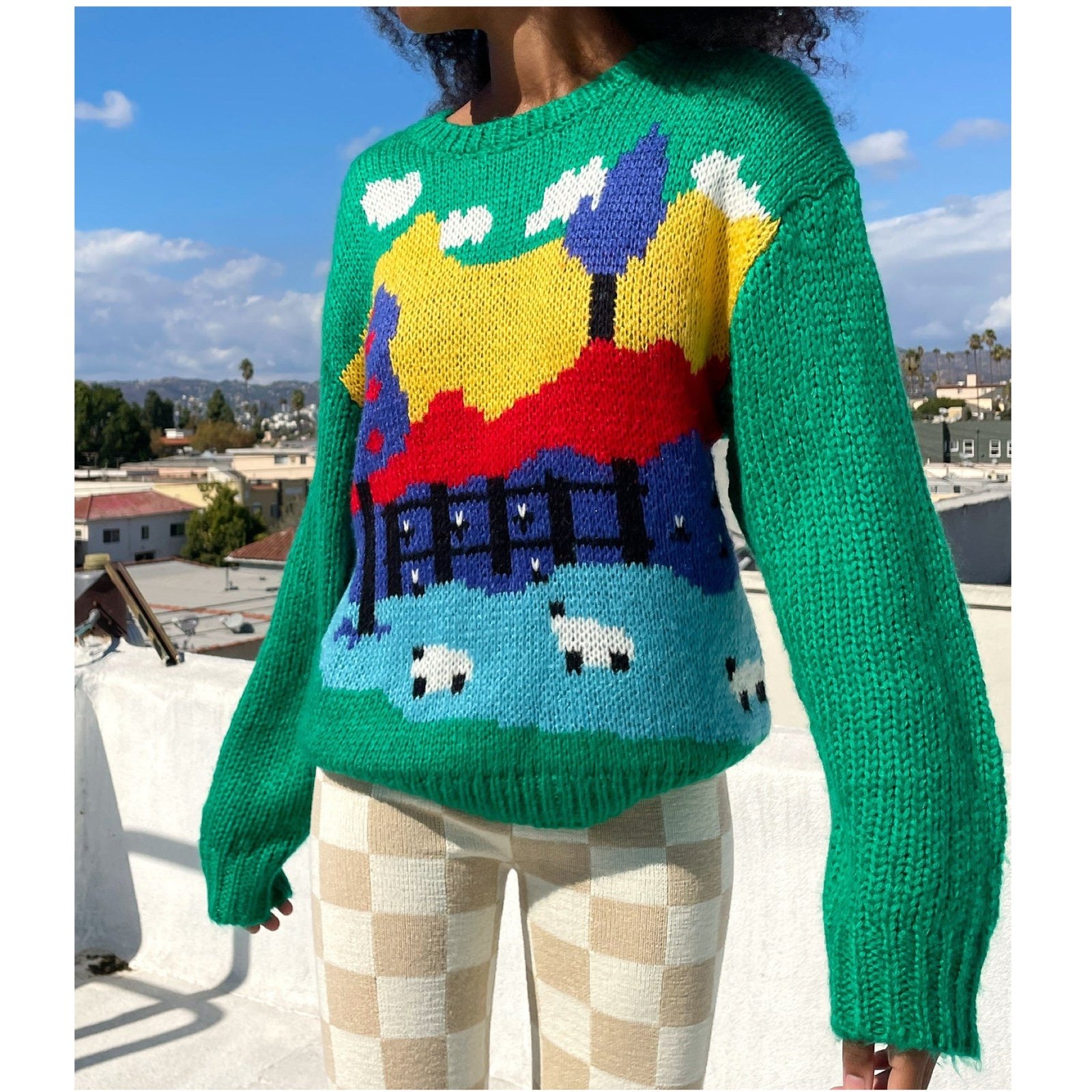 LISA SAYS GAH Campagne Knit Sweater, Cottage Scene, XS/S