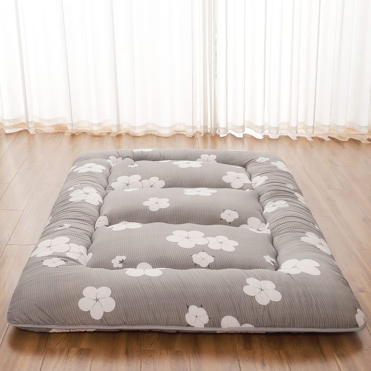 Gray cotton Japanese Floor Mattress, Futon Mattress with Portable Storage Bag