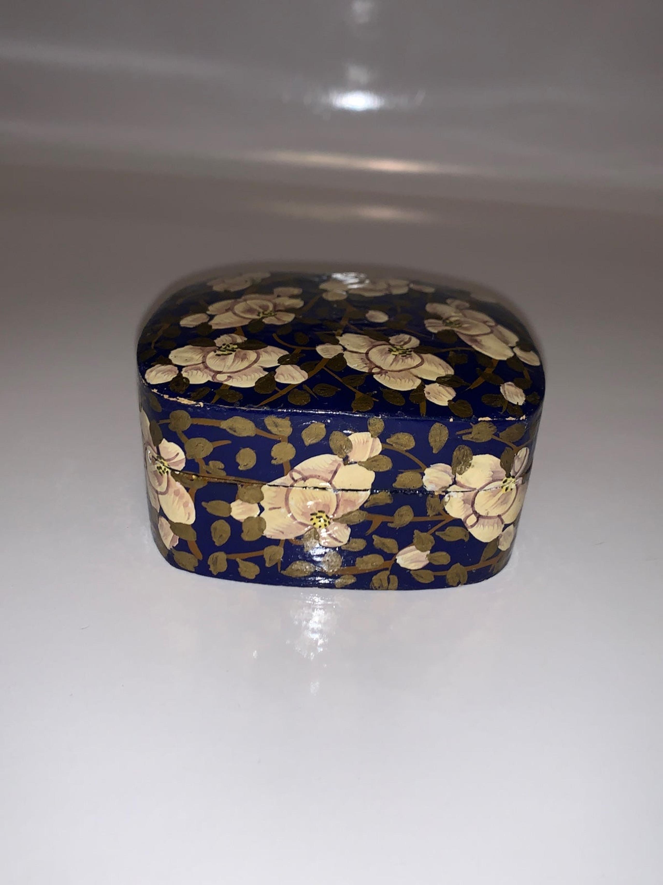 Vintage Handmade Fetco Papier-mâché Floral Trinket Box