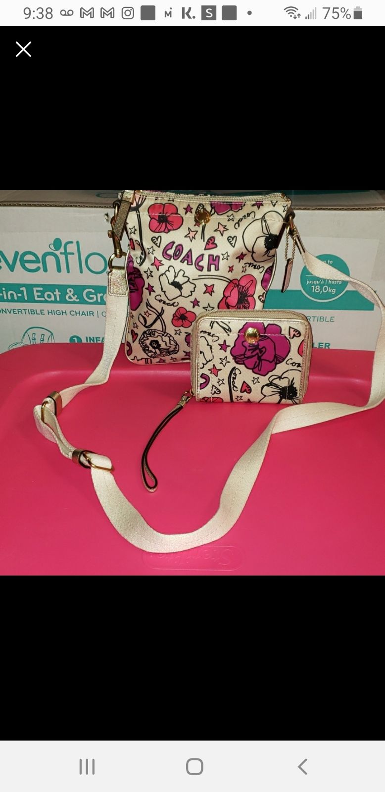 New Coach Poppy Floral Graffiti Crossbody File Bag Wallet Set