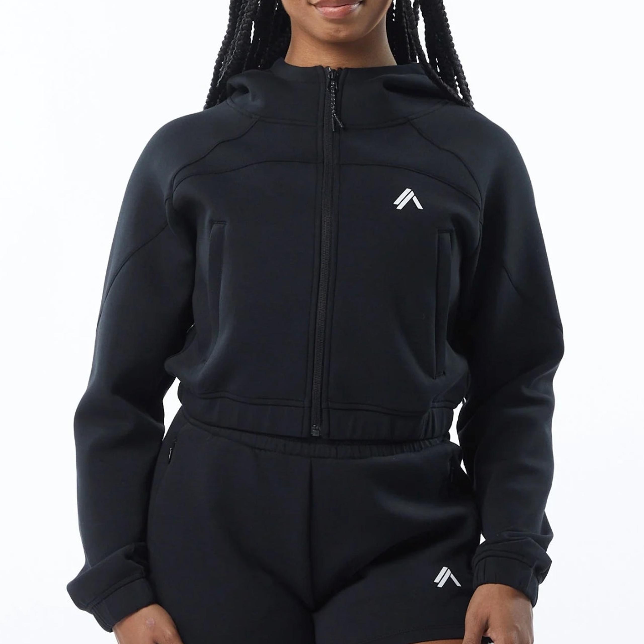 Alphalete XL Womens ELMTS Full Zip Crop Jacket Black Gym Sports