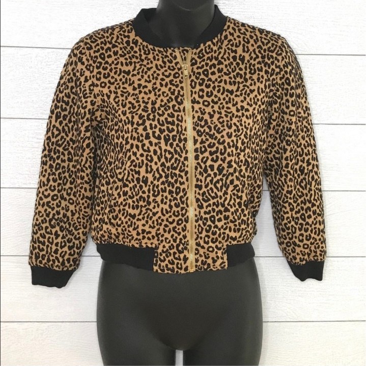 Old Navy • Cheetah Print Jacket Zip Up Girls Youth 8 Medium Leopard Print Bomber