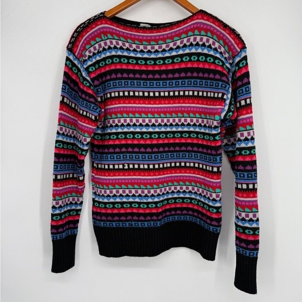 Vintage Meister Vibrant Stripes 100% Wool Sweater Women's Size Large