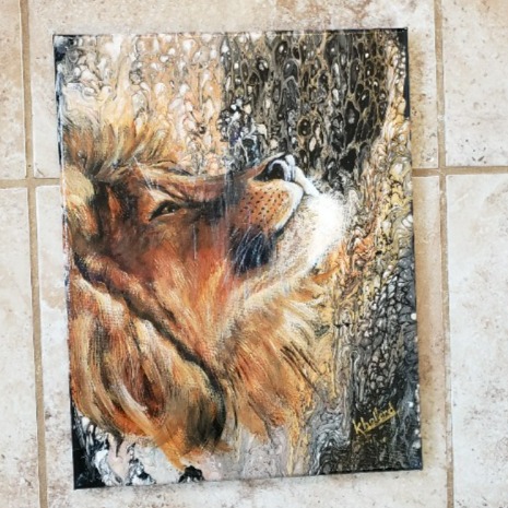 Acrylic Pour Lion In The Rain Painting Artist Original Signed