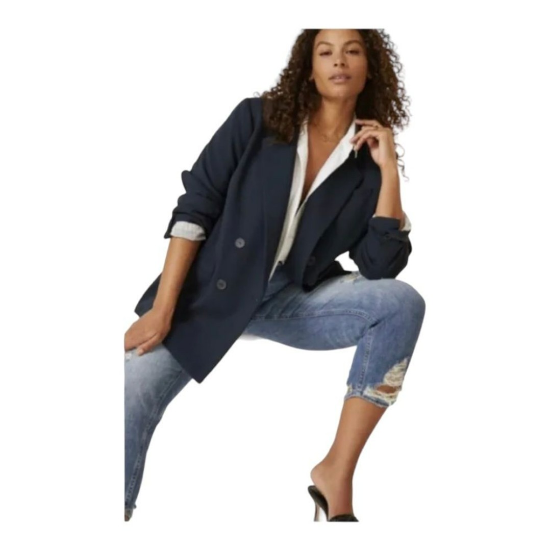 Anthropologie Maeve Double-Breasted Blazer Black Size 12