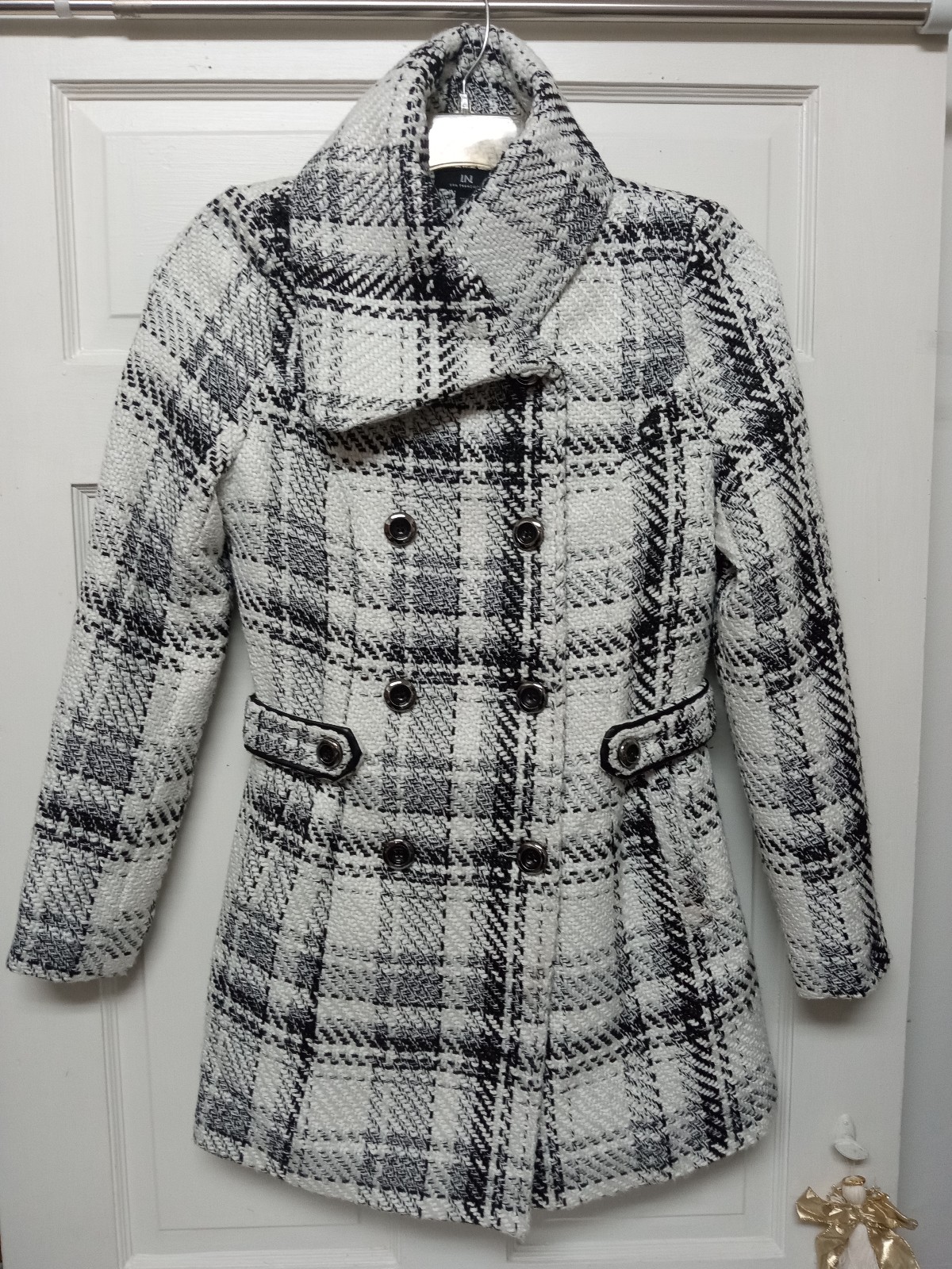 IN San Francisco Women's Double Breasted White/ Black Pea Coat Size