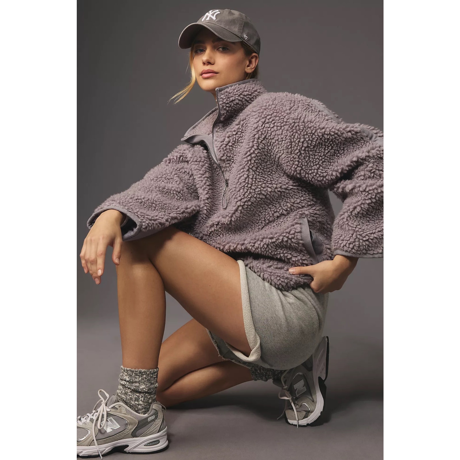 Daily Practice Sherpa Half Zip Pullover Women's M/L Gray Athleisure Sporty Gym