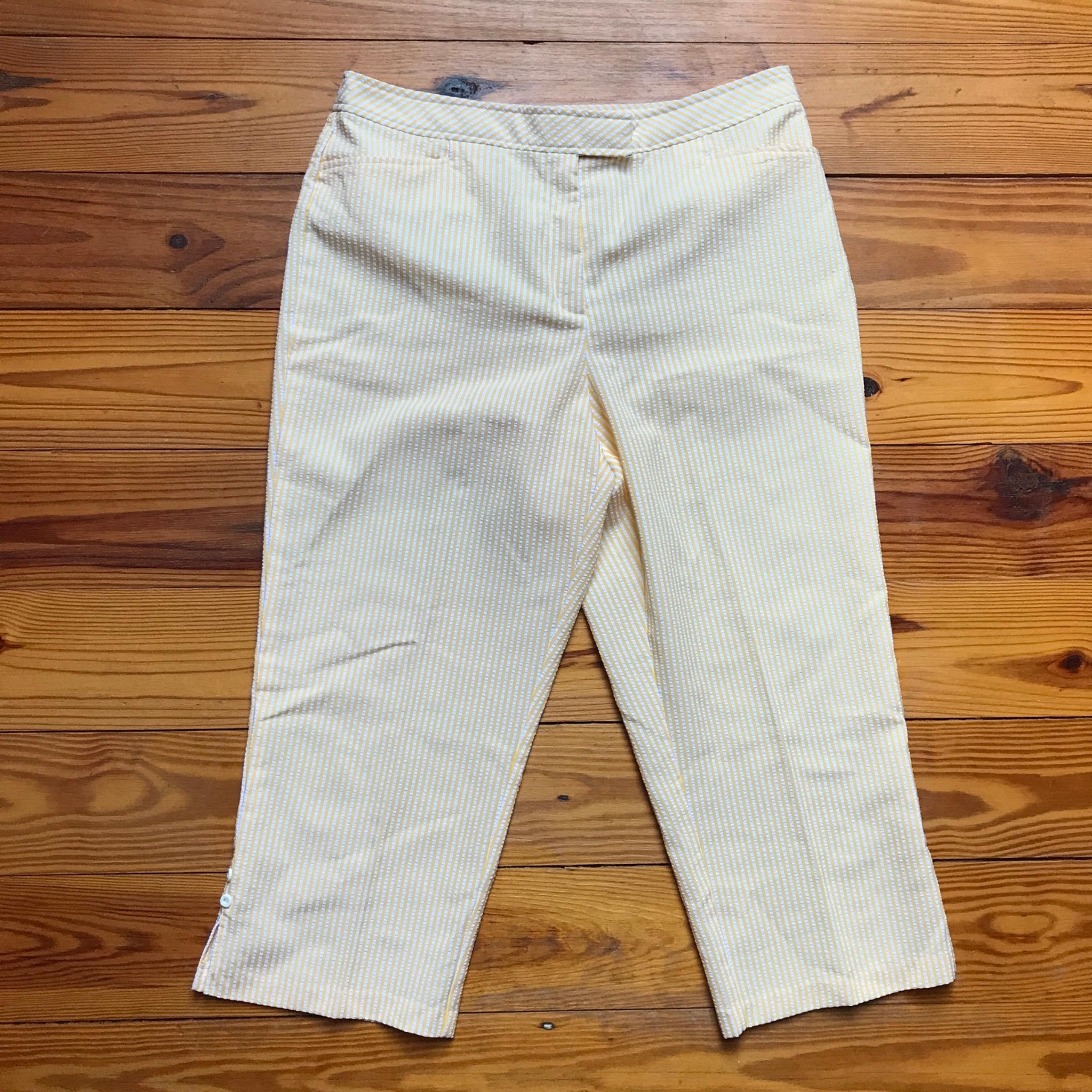 Sag Harbor Yellow White Seersucker Cropped Pants, EUC, 12