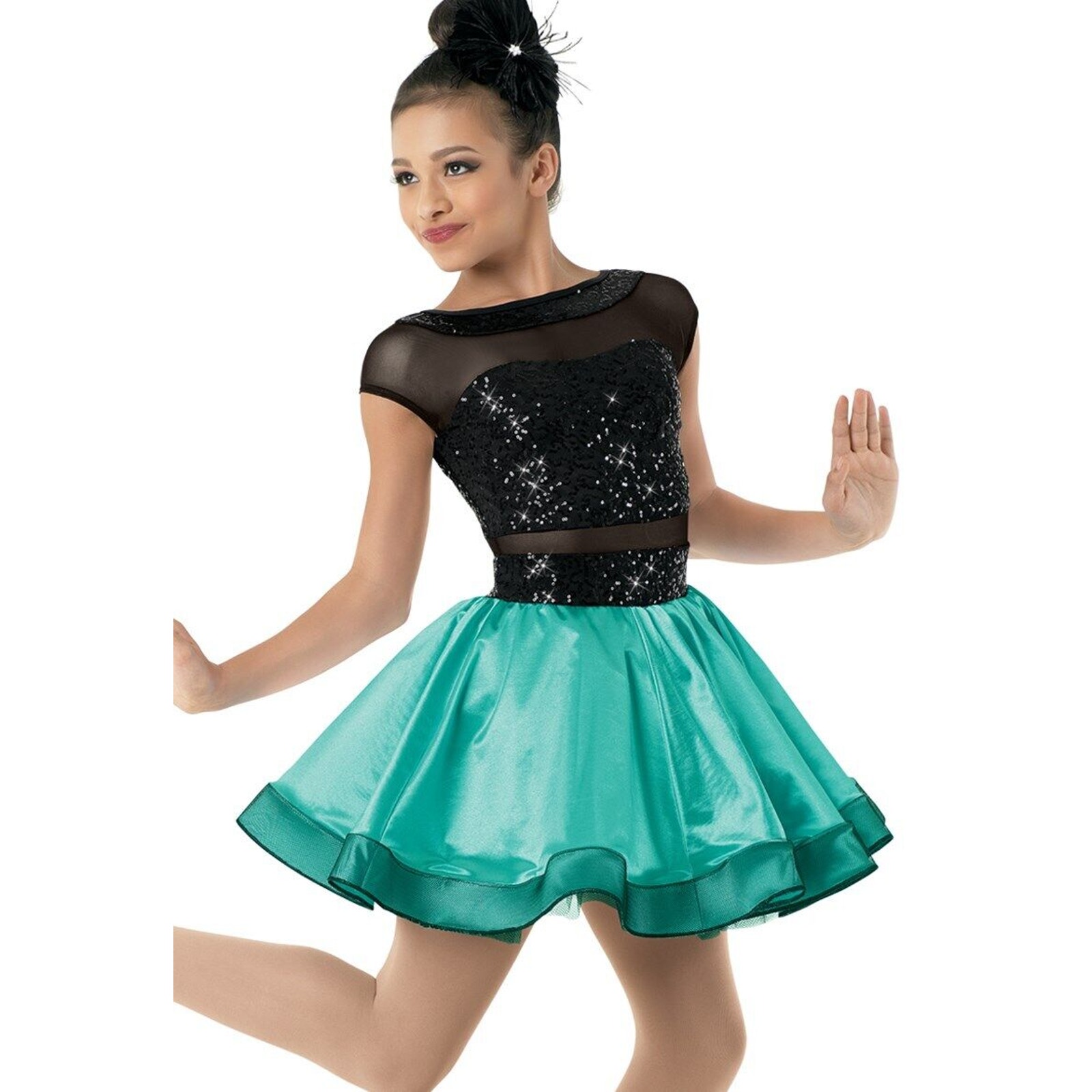 Dance Costume Weissman 10138 Medium Child Green Jazz Tap Sequin Rhinestones