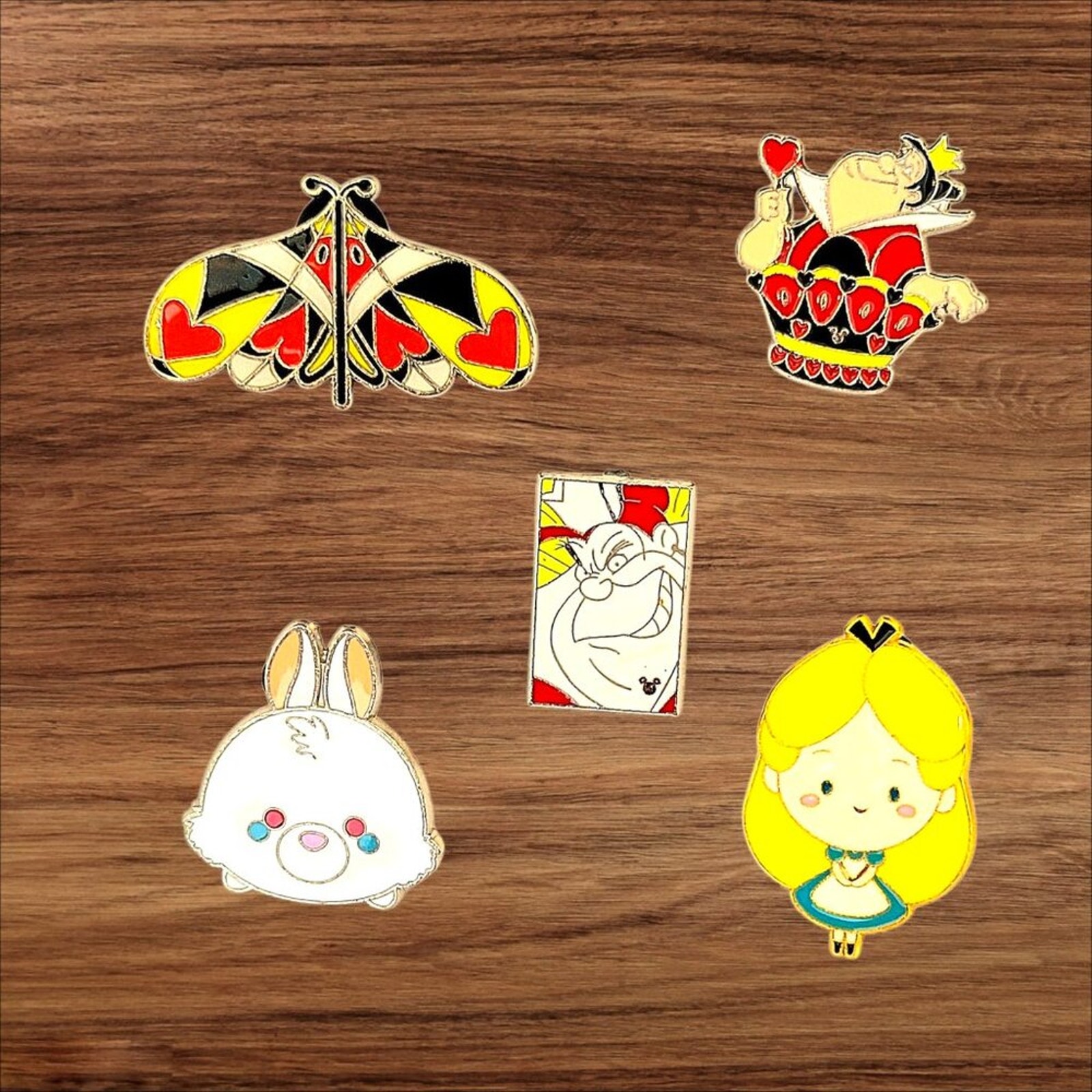 5 Alice in Wonderland Disney Parks Trading Pins, Plus 2 Bonus Pins