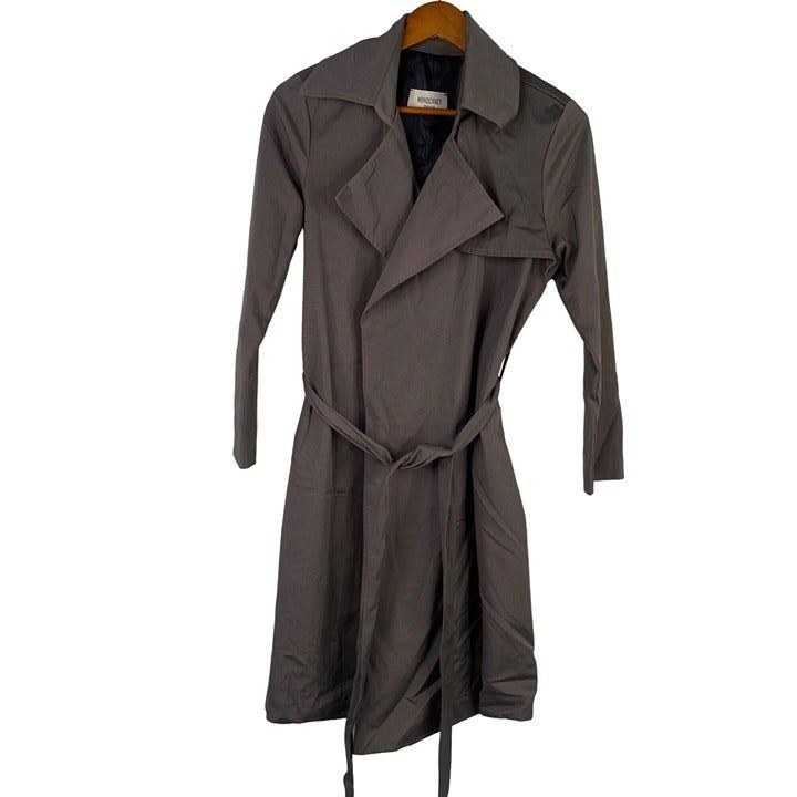 Monocracy Trench Coat Tie Waist Long Sleeve Brown Nylon Blend Casual Women's M