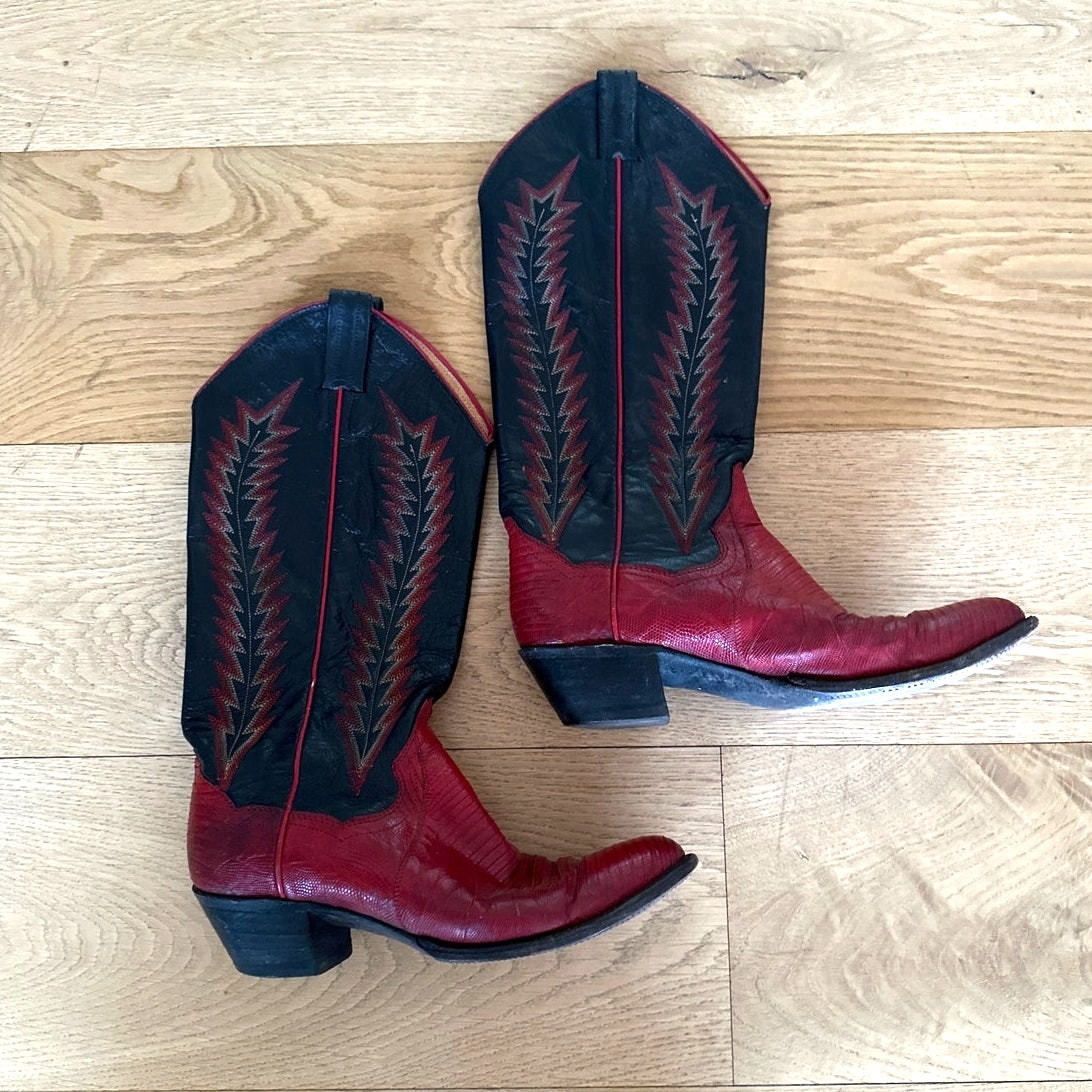 Panhandle Slim - Western Cowboy Boots in Red & Black