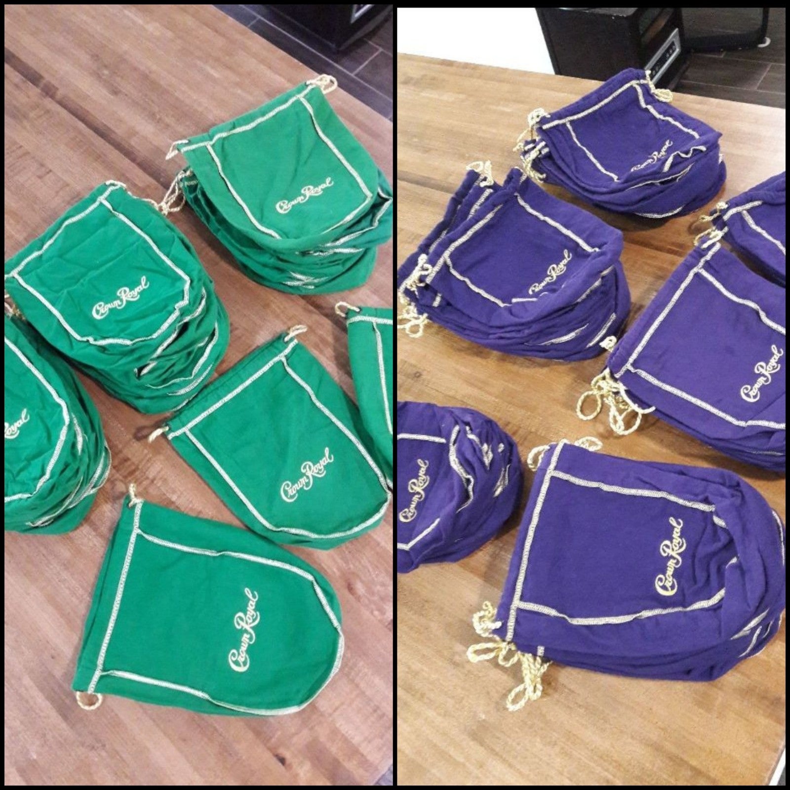 Crown Royal Green/Purple Felt Loot /Souvenir/Party Favors Bags 80