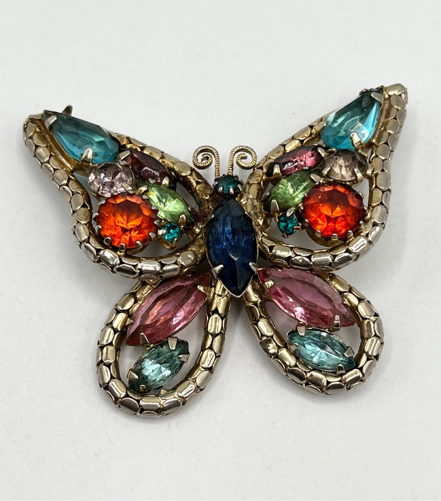 Vintage Butterfly Glass Rhinestone Brooch Pin
