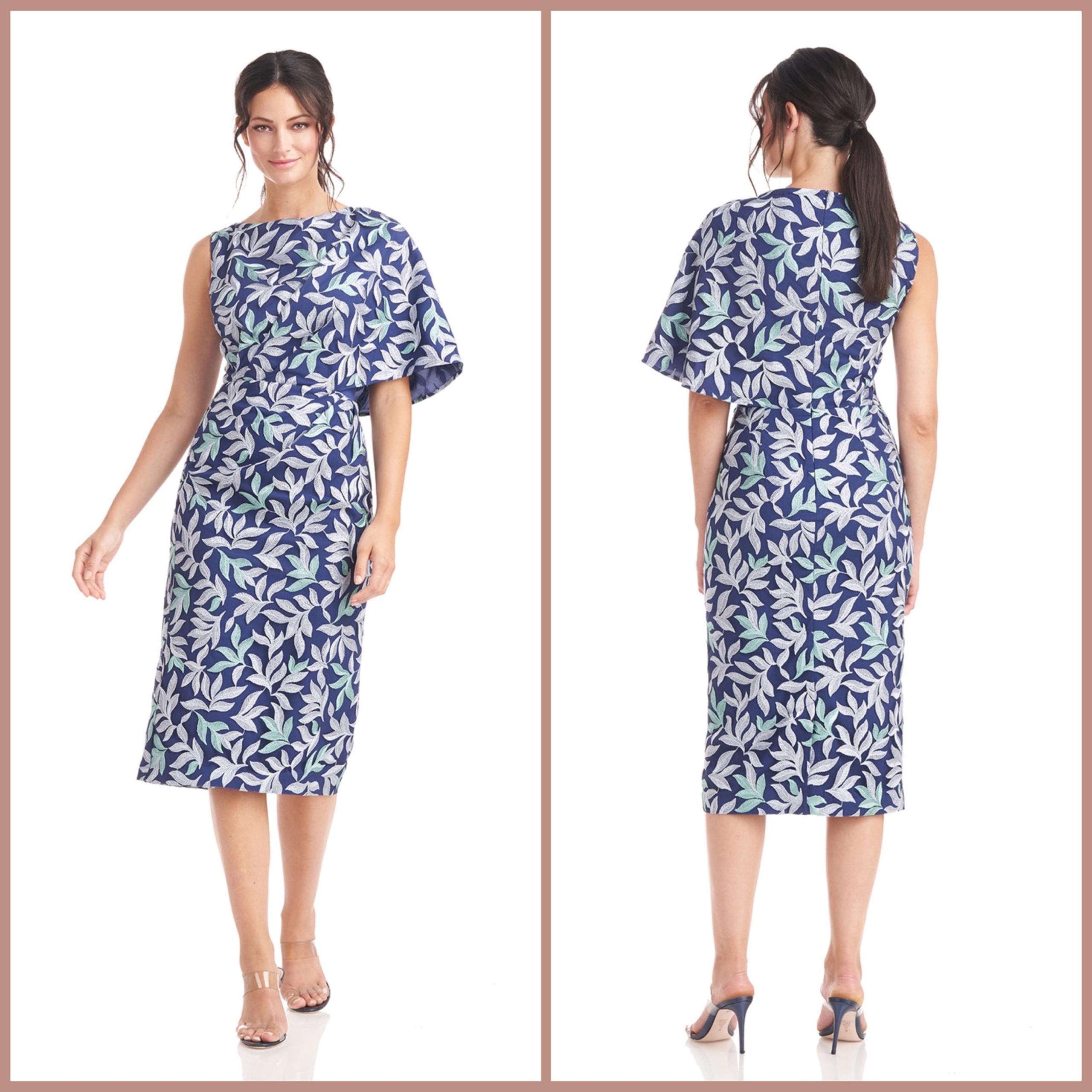 JS Collections Halle Cape Midi Dress in Oxford Blue