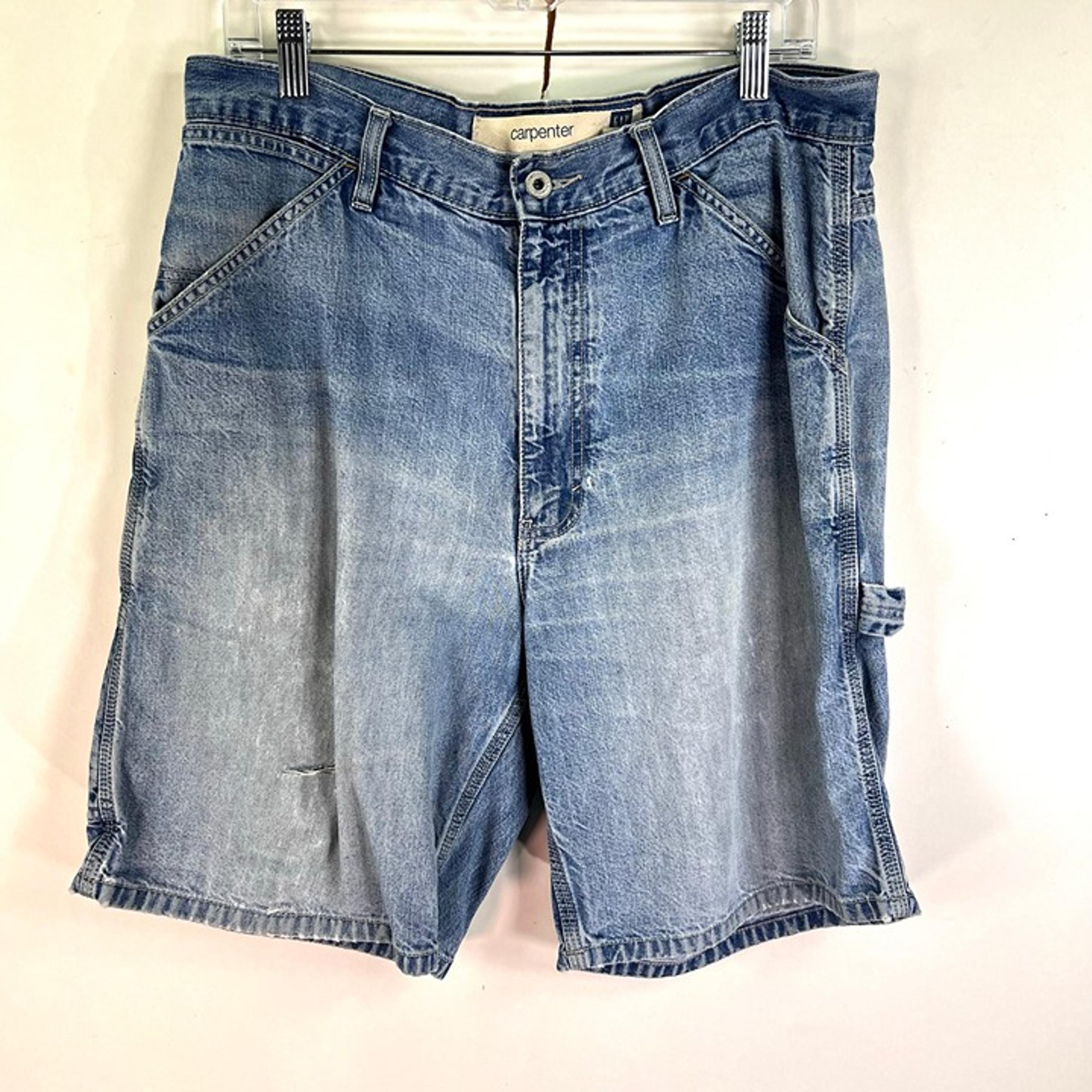 Gap Cargo Carpenter Shorts Mens Size 34 Blue Distressed Vintage