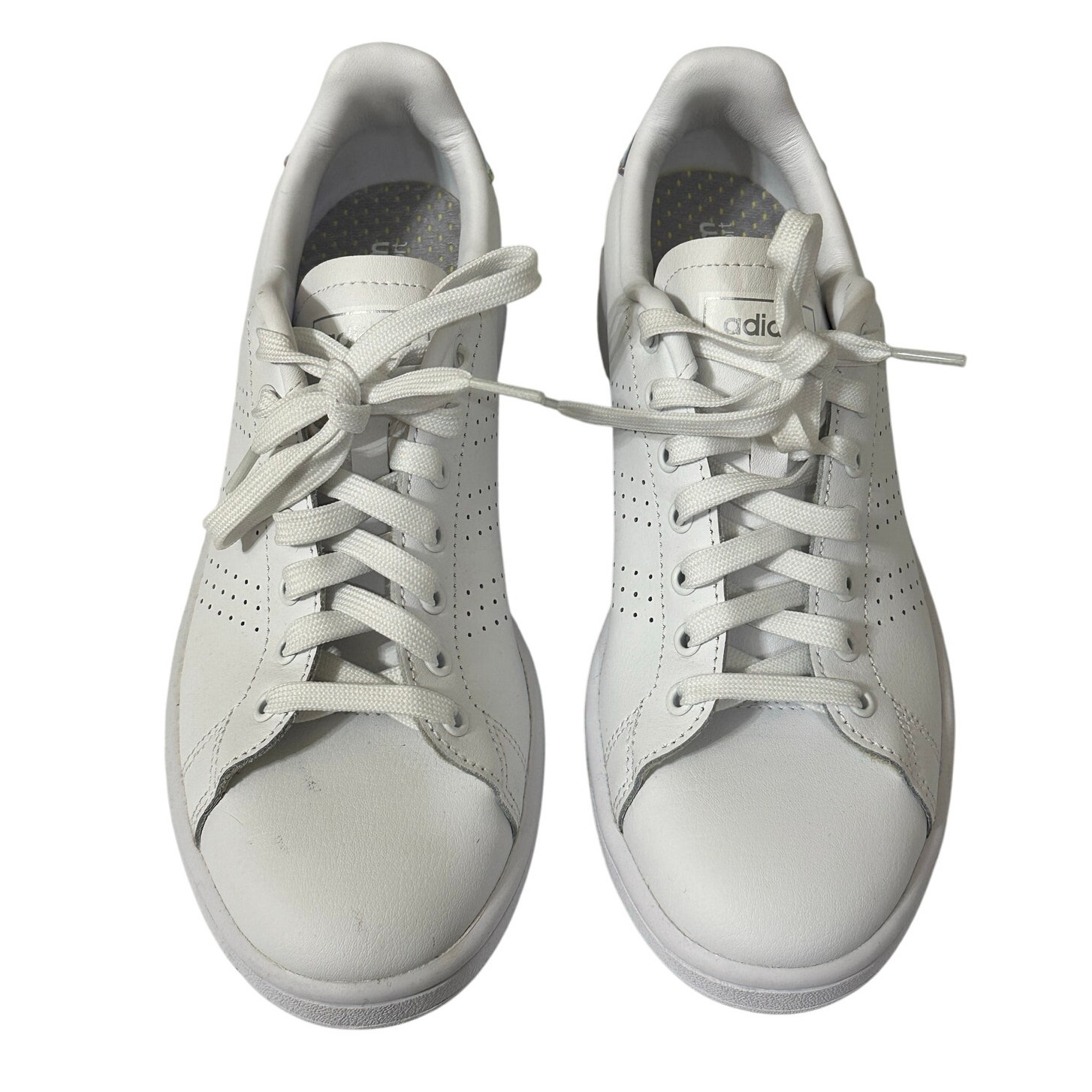 Adidas Advantage NWOB White Leather Lace Up Iridescent Heel Sneakers Women's 8