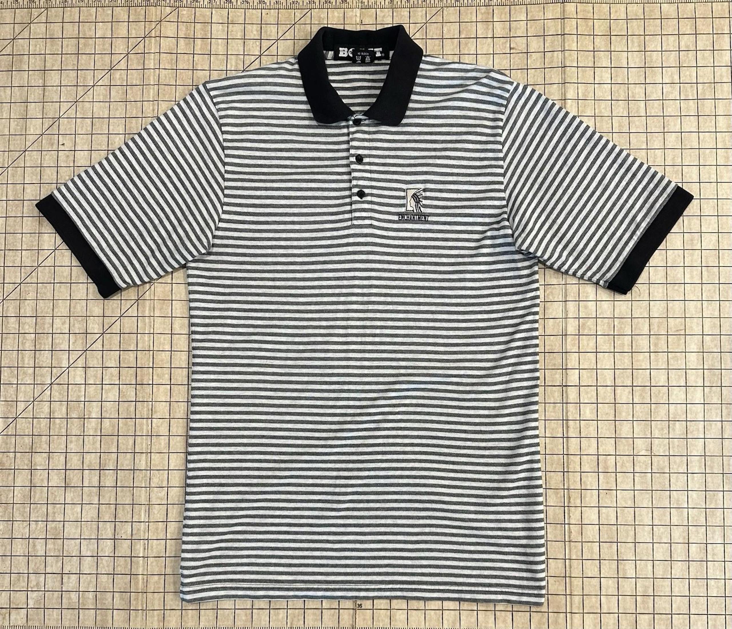 Boast White Striped Polo Embroidered Logo Contrasting Collar/cuff VTG 90s
