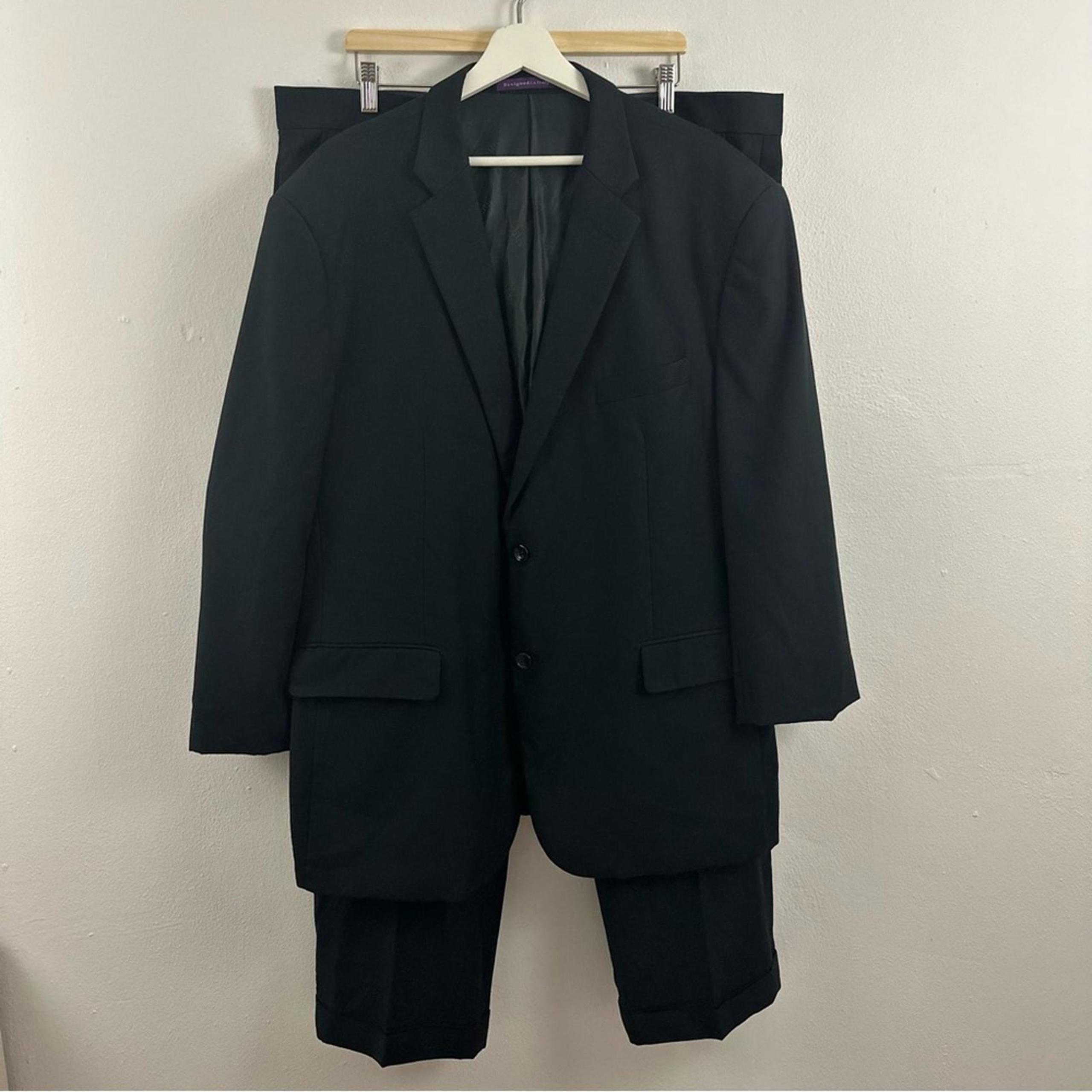 Vinci Suit Set Mens 48 2 Button Black Blazer Black Dress Pants Size 43