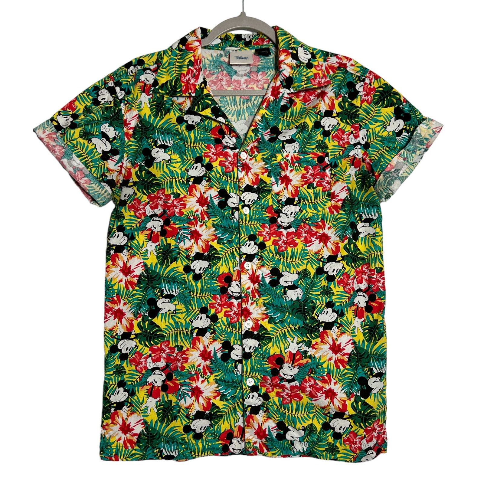 Disney Mickey Mouse Hawaiian Shirt SIZE S Tropical Floral Short Sleeve Button Up