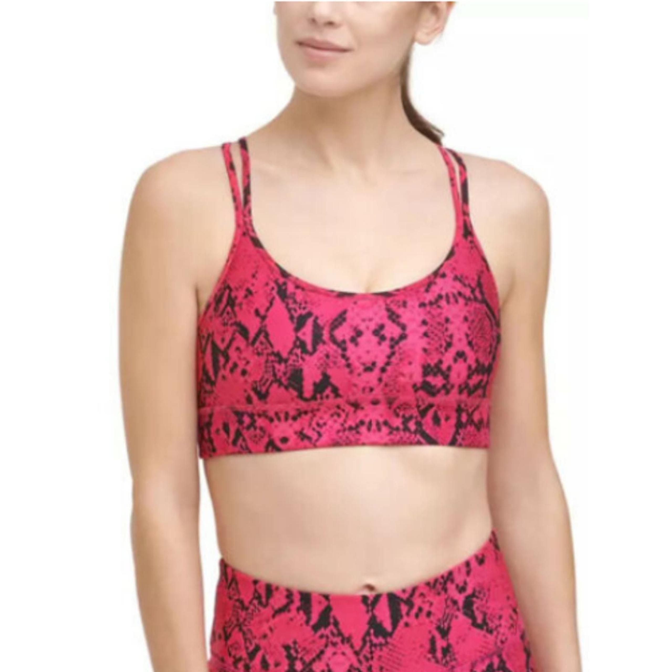 DKNY Women's Snake-Embossed Print Strappy Back Sports Bra Pink XS, $50 NWT