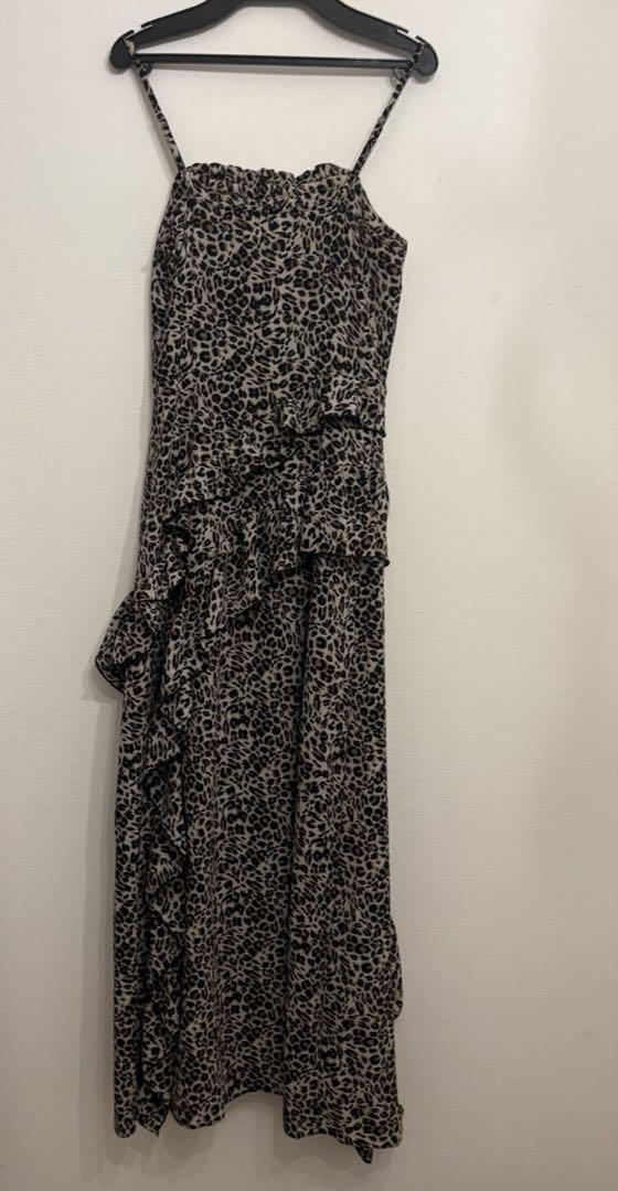EVRIS Gather Asymmetry Long Dress - Leopard Print