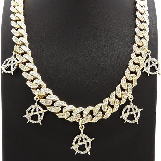 Hip Hop 14K Gold Plated 5 Anarchy Pendant Pendants & 13mm 24 Iced Cuban Chain