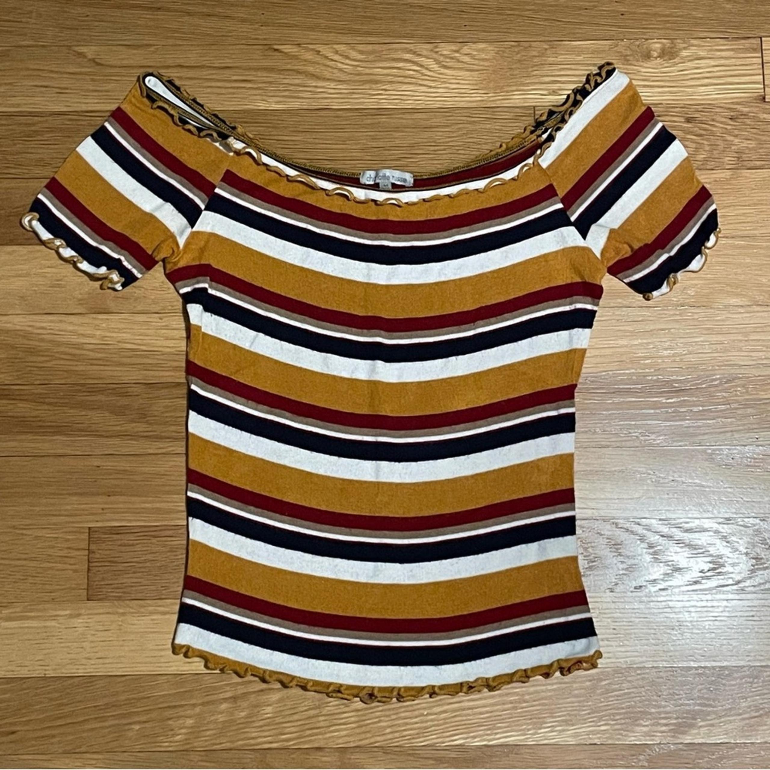 Charlotte Russe Off Shoulder Striped Knit Top - Size M