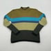 Vintage Clio Sweater Sz Large Green Blue Stripe Ribbed Mockneck Pullover Cotton