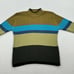 Vintage Clio Sweater Sz Large Green Blue Stripe Ribbed Mockneck Pullover Cotton