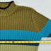 Vintage Clio Sweater Sz Large Green Blue Stripe Ribbed Mockneck Pullover Cotton