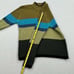 Vintage Clio Sweater Sz Large Green Blue Stripe Ribbed Mockneck Pullover Cotton