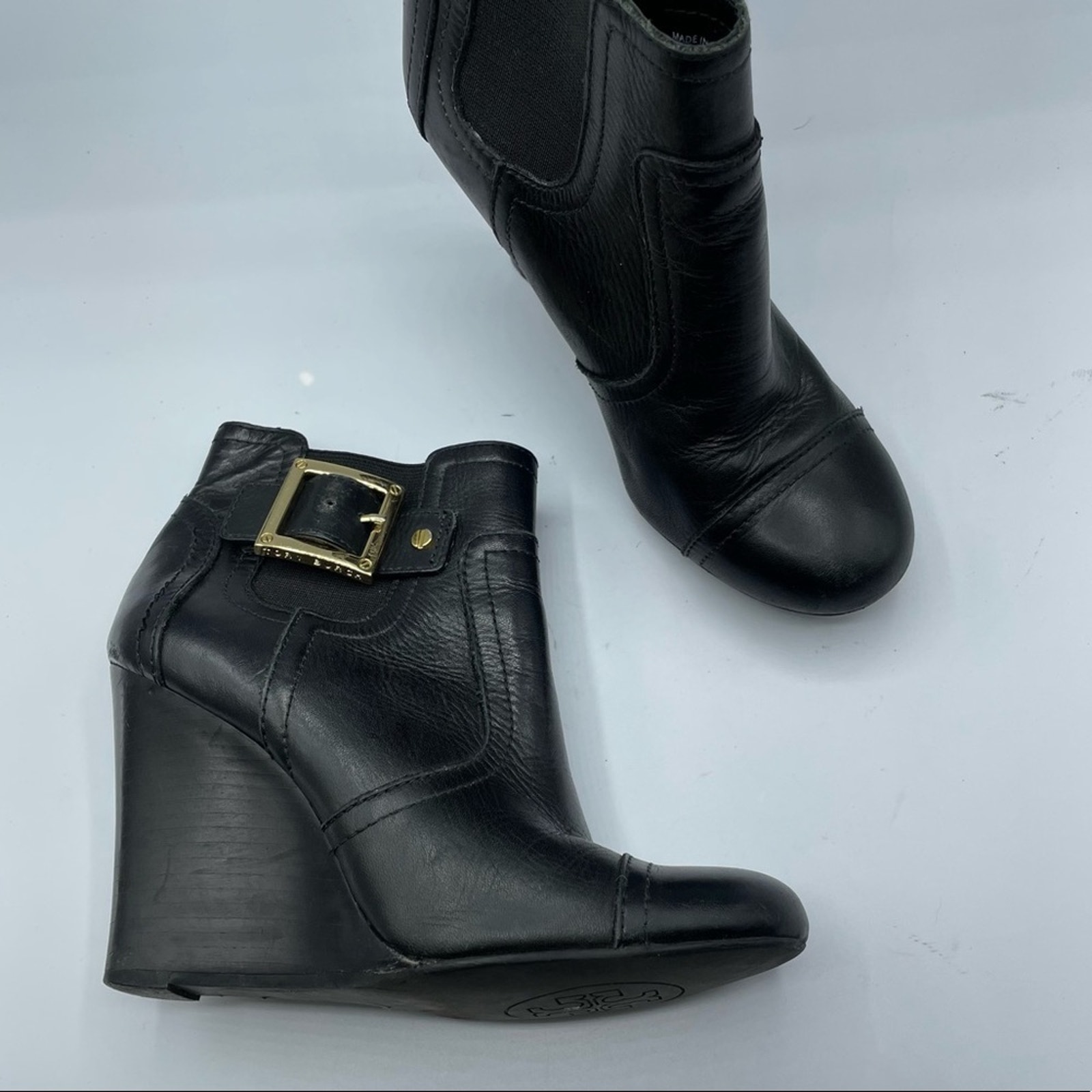 Tory Burch Black Leather Ankle Boots Wedges 5