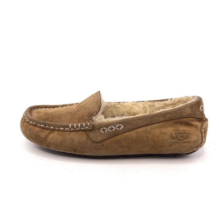 UGG Ansley Indoor Outdoor Moccasin Slippers Womens Size 6 EUR 37 Brown Leather