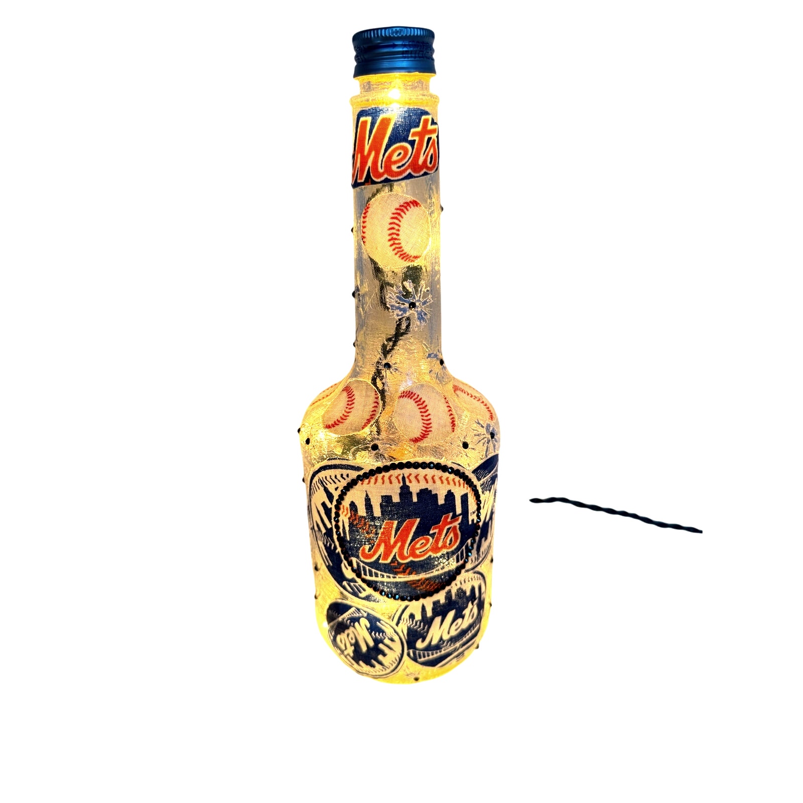 New York Mets Designer Glass Bottle w/ Lights *Unique Gift Idea