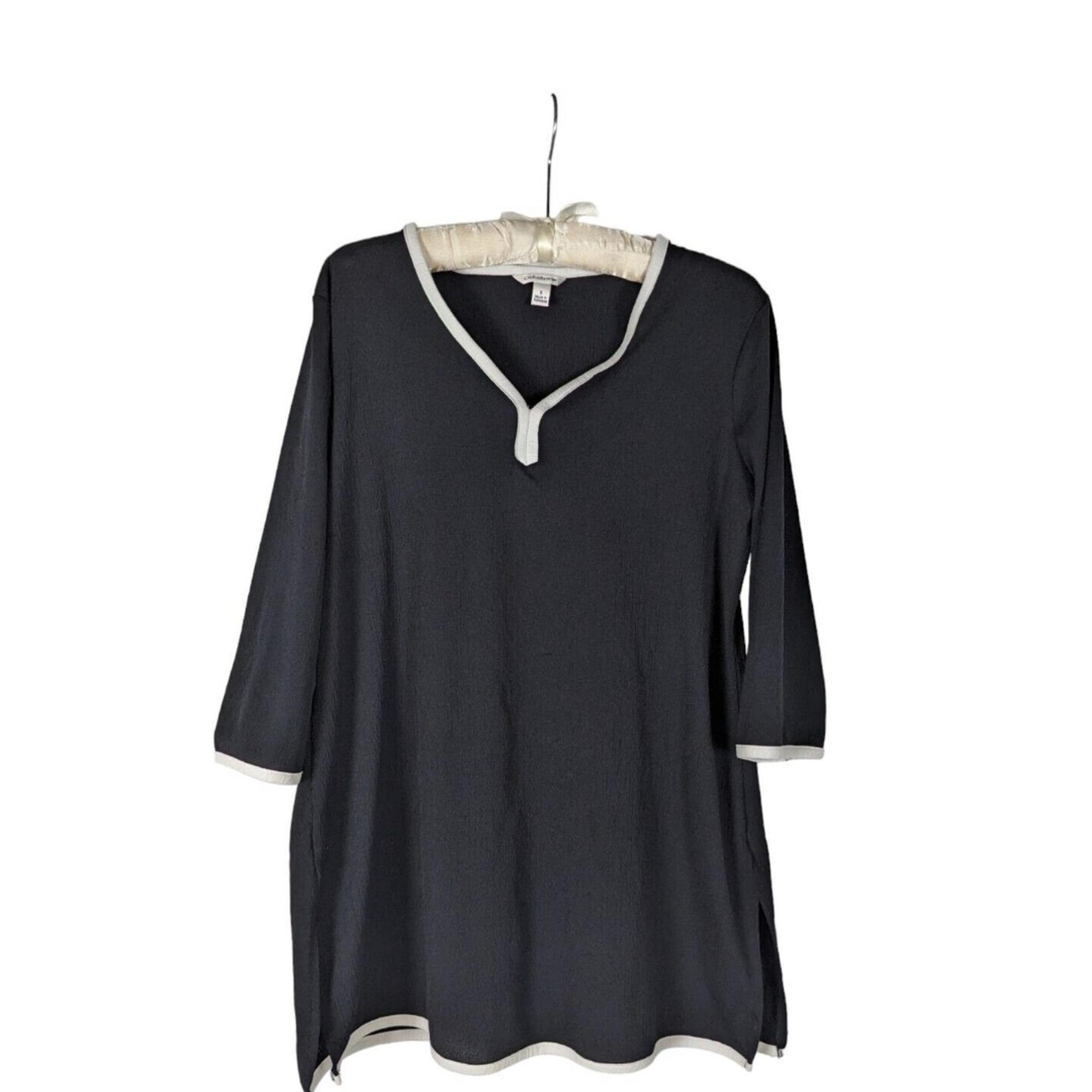 Croft & Barrow Coverup S Women's Black  Vneck Crepe Long Sleeve Swimsuit Beach
