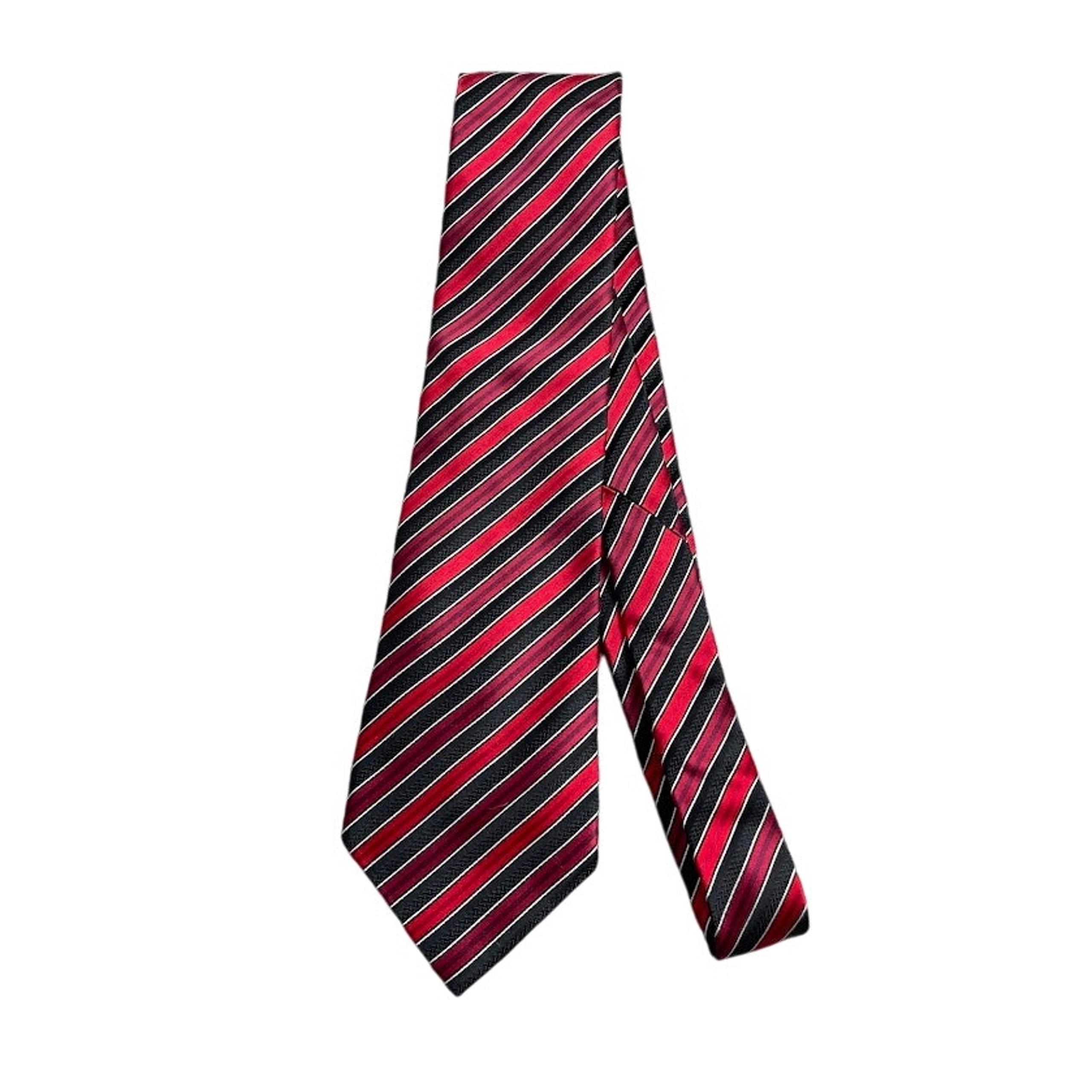 Sean John Mens Red Neck Tie Black Striped Suit Tie For Men 100% Silk