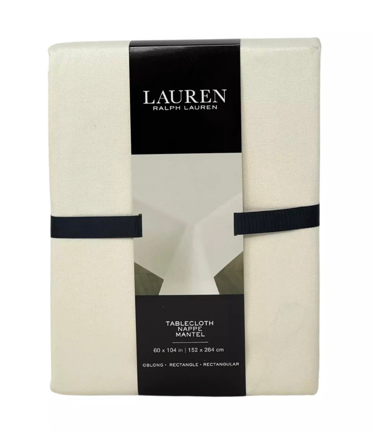 RALPH LAUREN 60 x 104 TUXEDO Marshmallow Holiday Designer Cream Tablecloth NEW